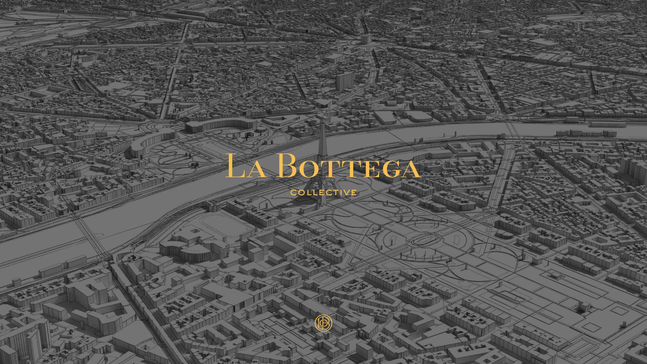 Il logo di La Bottega Collective protagonista a EquipHotel Paris 2026, sullo sfondo dell’iconico skyline di Parigi.